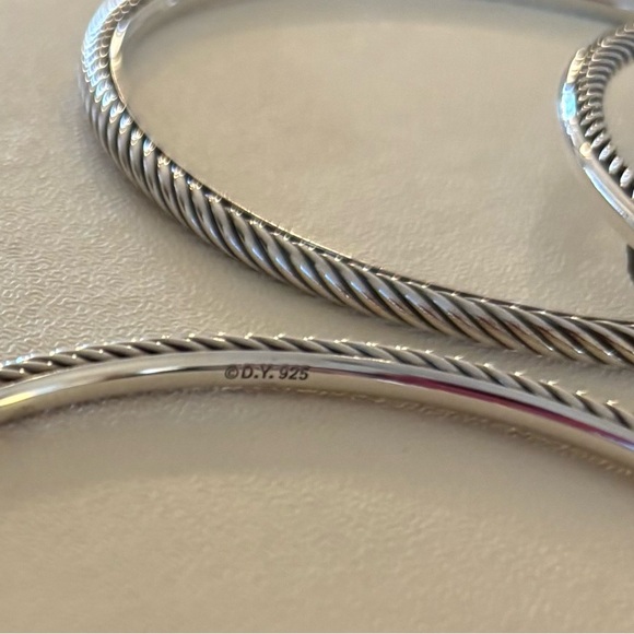 David Yurman Sterling Silver Confetti Diamond Cable Bangle Set - Picture 8 of 9
